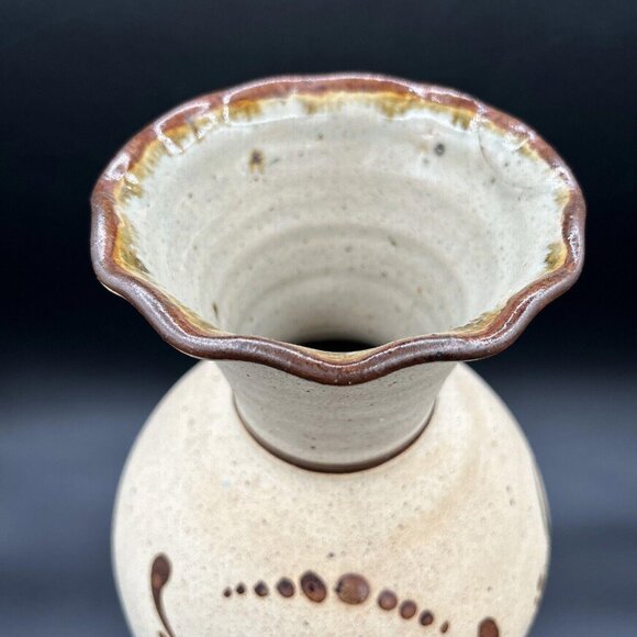 Vtg Tonala Mexican Pottery Vase Owl Floral Sandstone Folk Art Mexico Signed Lrg - Picture 3 of 9